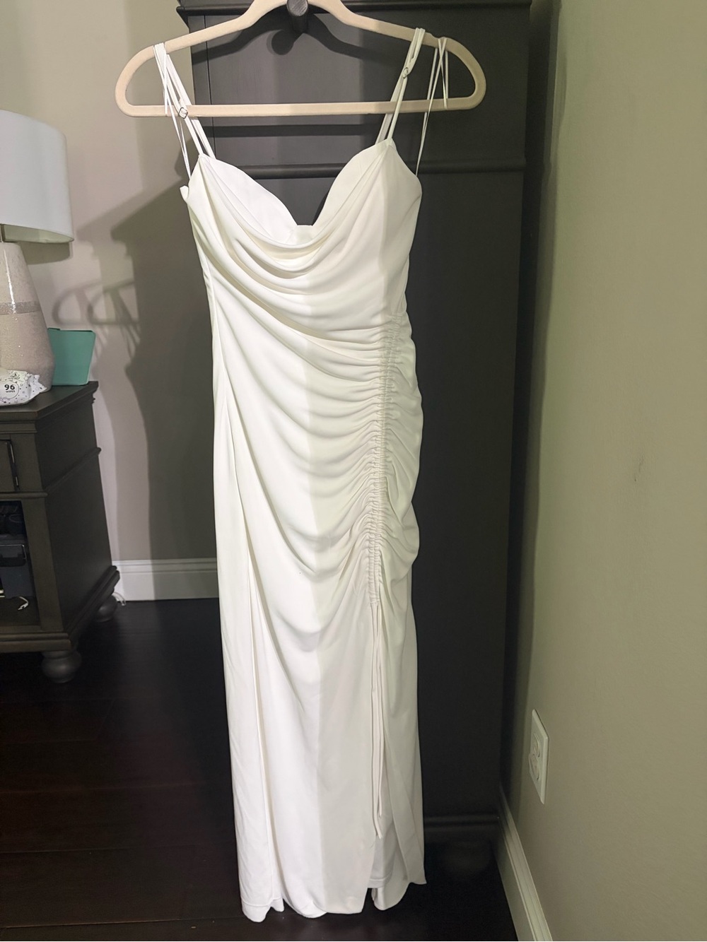 Zara White Draped Maxi Dress with Ruched Side